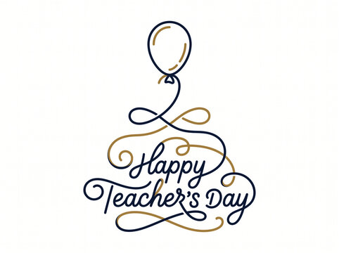 Happy Teacher's Day calligraphy with balloon and swirling lines for greeting card and celebration design.