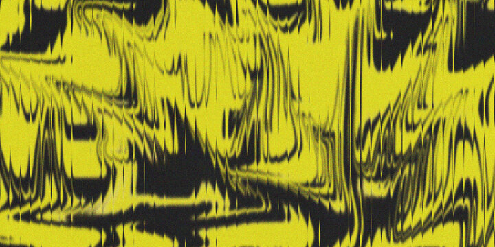 Intense distorted liquid glitch effect in yellow and black provides chaotic high contrast texture for edgy visual media.