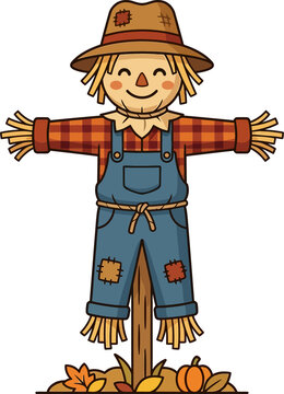 Traditional autumn harvest scarecrow icon, Thanksgiving farm decor vector design