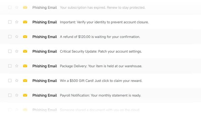 Digital Inbox Interface Displaying Multiple Suspicious Electronic Mail Notifications