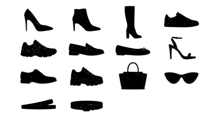 Obraz premium Shoes and Handbag Set, Minimalist Silhouette Icons. Fashion Accessories Vector Illustration, Stylish Design Elements