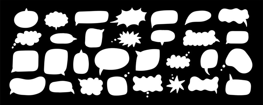 Comic Speech Bubble Cloud Icon Set. Speech Balloon Text Element Kit. Speech Talk Chat Shape Collection. Doodle Handdrawn Vector Illustration