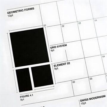 Geometric black boxes on a white grid system layout for modern graphic design