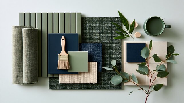 Interior design mood board with fabric samples and paint chips isolated on transparent background. Ideal for creative home renovation or architectural project inspiration.