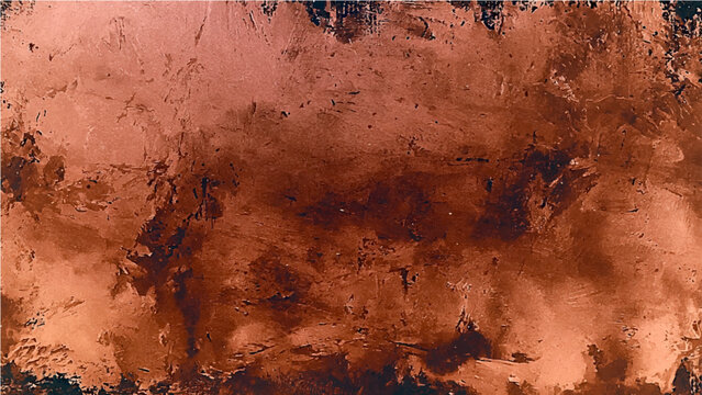 Abstract Watercolor Close-up abstract texture of copper metal with aged patina and corrosion in macro detail, showcasing organic patterns and metallic sheen.