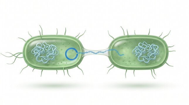 Bacterial conjugation gene transfer 3D illustration white background