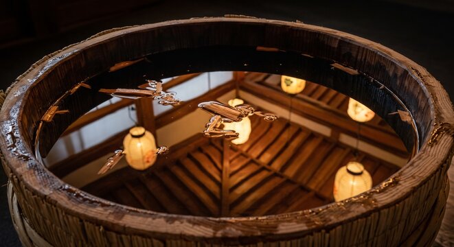 見上げるアングルから撮影した酒樽の内側