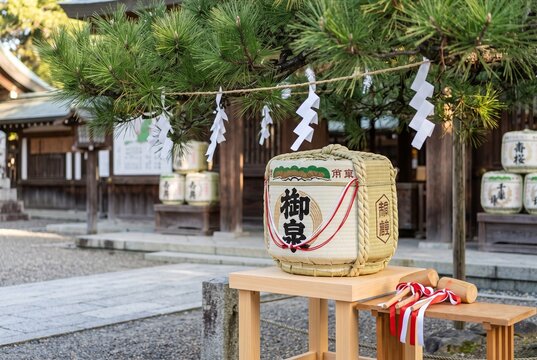 神社境内に奉納・設置された菰樽