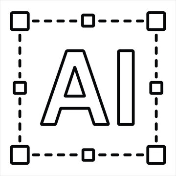 Artificial intelligence logo design within bounding box frame indicating image selection and vector graphic scaling.