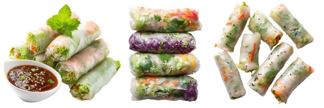 Spring rolls fresh rice paper rolls set isolated on transparent background