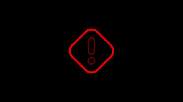 Exclamation traffic sign line animation. Roadsign animated icon. Scaling, shaking. Warning notification, alert. Danger mark. Outline element on black background 4k video animation.