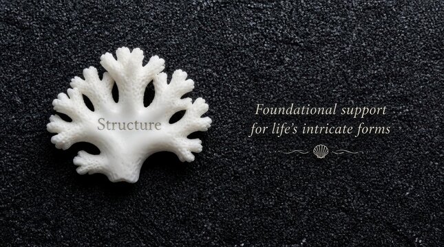 Solitary, perfectly formed polished white coral skeleton on a black background
