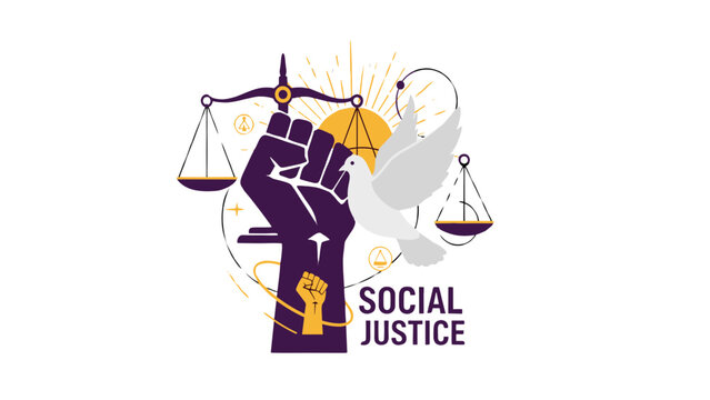 Social Justice Concept with Raised Fist and Peace Dove Illustration
