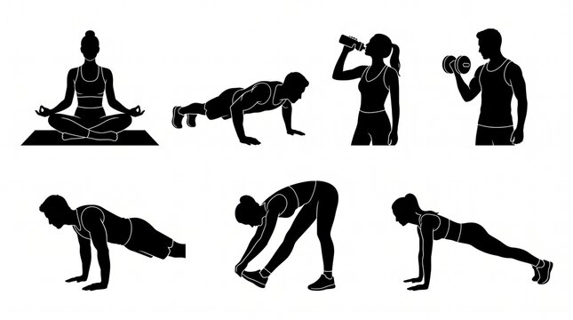 Fitness Silhouette Collection, Exercise, Gym and Workout Activities