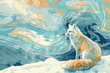 Naklejka premium Fox painting cartoon animal.