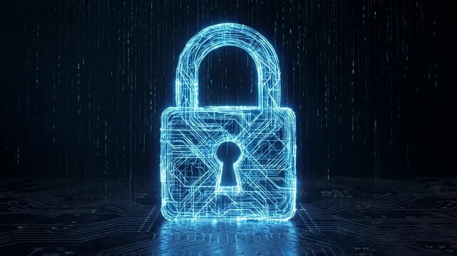 digital lock symbolizing cybersecurity protection in a futuristic environment
