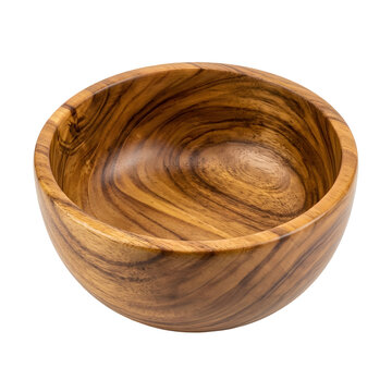 Empty round wooden bowl with beautiful natural brown grain pattern texture