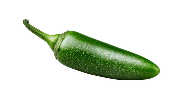 Fresh whole serrano pepper with highly detailed realistic green skin texture, centered isolated PNG on transparent background