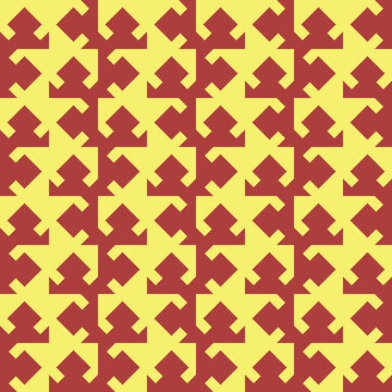 Abstract Geometric Pattern With Red And Yellow Tessellated Shapes Creating Repetitive Visual Rhythm