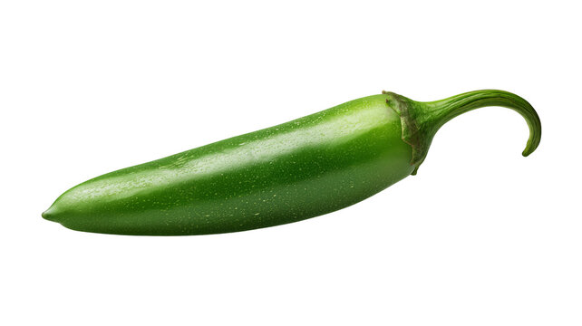 Fresh whole serrano pepper with highly detailed realistic green skin texture, centered isolated PNG on transparent background
