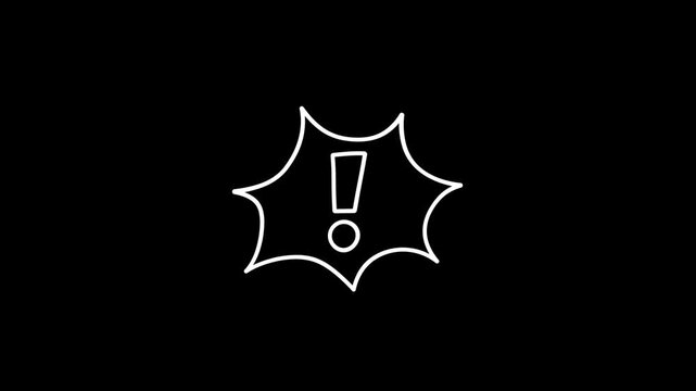 Speech bubble animation with an exclamation mark, cartoon doodle concept, comic style, black background, 4K video.
