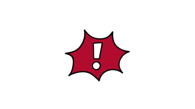 Animated speech bubble with an exclamation mark, cartoon comic style, looping motion graphics, white background, 4K video.