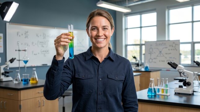 Science Student Success: Female Researcher in Modern STEM Lab