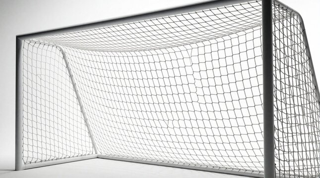 Soccer goal frame and net shown from an angle on a clean white background. A simple athletic structure ready for sport competition and scoring goals.