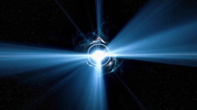A bright, blue light emanates from a central point, creating a tunnel effect with radiant beams stretching outwards into the darkness. ..Created with Generative AI, not depicting real subjects.