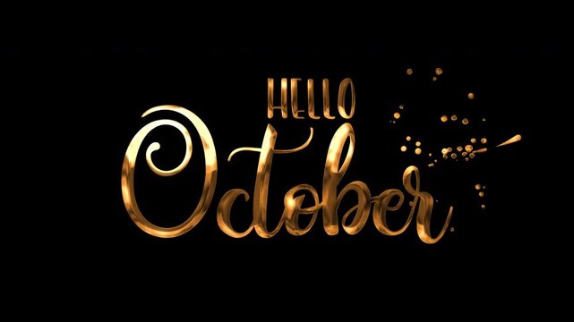 Golden hello october text design in glittery font on black background for bright and shiny displays, suitable for autumn marketing materials.