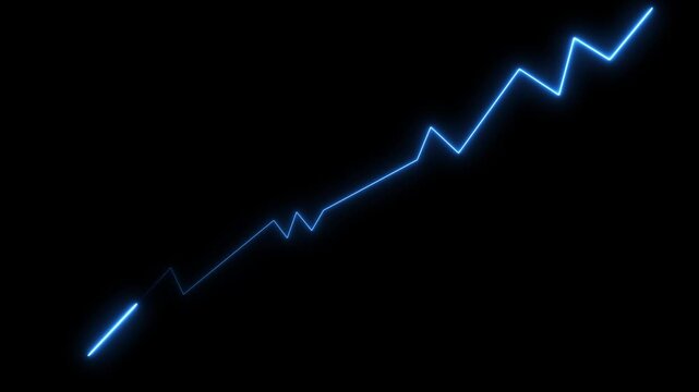 Blue Neon Jagged Line Graph Ascending Against Black Background Cinematic Motion