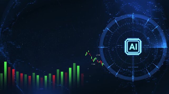 Artificial Intelligence Trading and Financial Market Analysis with Blue Digital Interface