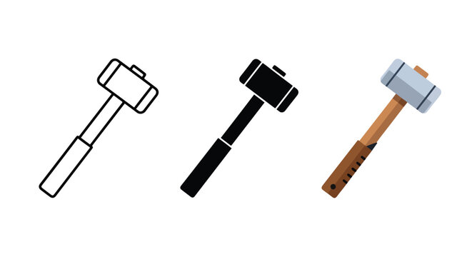 Heavy duty sledgehammer tool icon set: Glyph and solid icon set - Icon vector - logo icons. Blue, Black and white icons