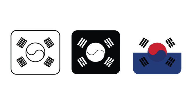 South Korea flag vector icon set: Solid vector icons - Clipart, sticker - icon set - Editable modern style icon
