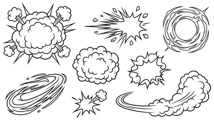 Collection of comic book explosion and speed effect sound icons. © SELINA