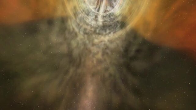 Massive black hole with accretion disk moving in outer space.