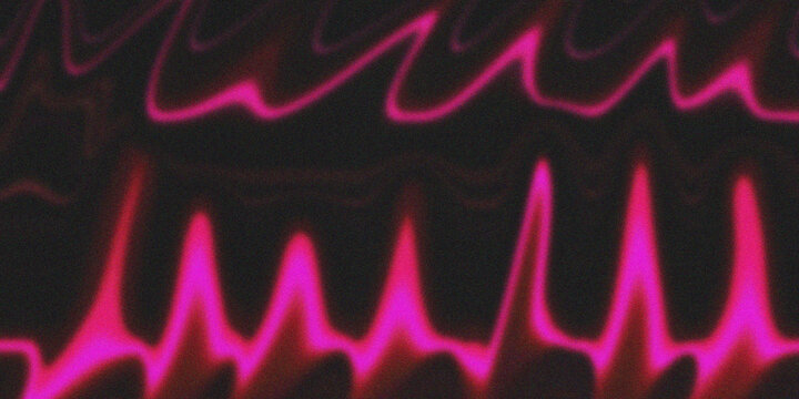 Abstract rhythmic pink waves and spikes on grainy dark surface serve as dynamic audio visualizer or frequency backdrop.