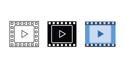Fototapeta premium Film strip play button vector icon set: Clipart, sticker - icon set - Line and glyph solid icon and logo template 