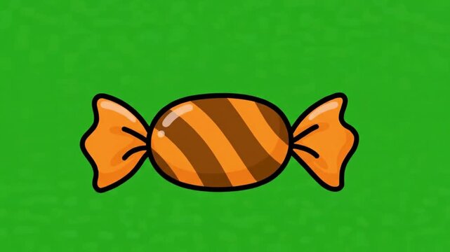 Wrapped Halloween Candy Sweet Illustration on Green Screen. 4K Video