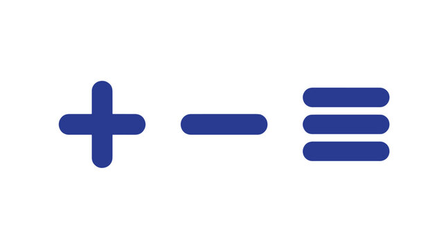 Set of blue user interface navigation icons including plus minus menu symbols with navigation interface collection interactivity software interaction minimalist functions