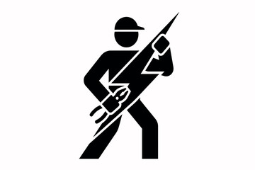 Fototapeta premium Silhouette of a worker carrying a long handled tool on a white background representing manual labor laborer workman craftsman operative