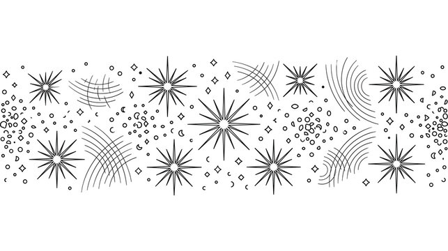 Abstract celestial stars and cosmic sparkles line art decorative pattern design element.