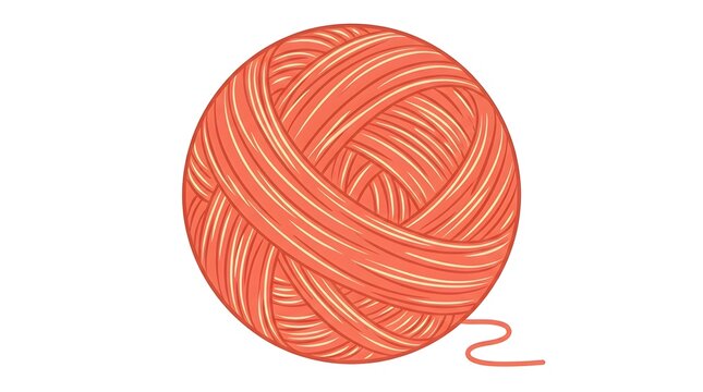 A vector illustration of a ball of coral orange yarn on a clean white background
