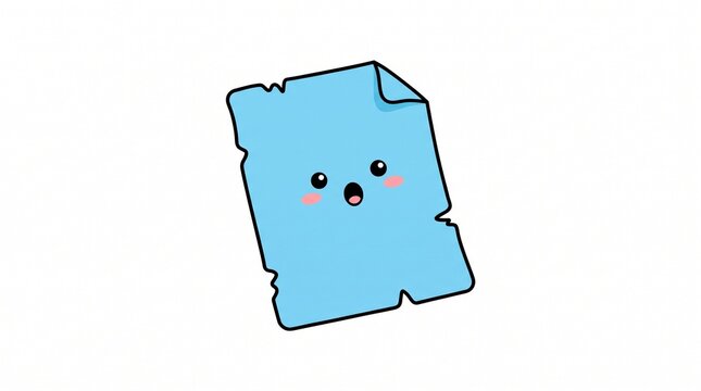 Cute blue paper sheet character jumping with a surprised expression on white background