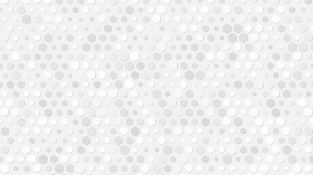 Clean white and light grey 3d hexagonal tiles moving dynamically in a bright abstract honeycomb grid pattern design 4k video