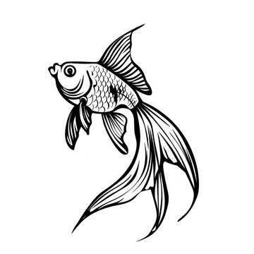Goldfish tattoo flat illustration animal shark sea life.