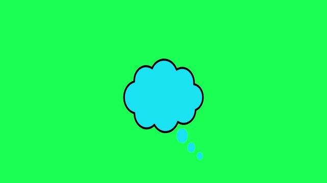Bright blue thought bubble illustration on a vibrant green screen background