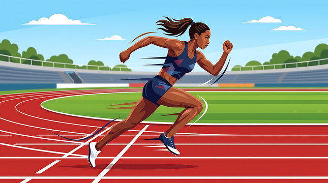 Fit Female Athlete Sprinting with Speed and Determination on a Vibrant Outdoor Track