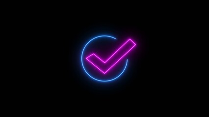 Abstract neon tick mark icon conceptual loop illustration. © MD. MAHABUR