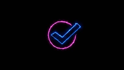 Abstract neon tick mark icon conceptual loop illustration. © MD. MAHABUR